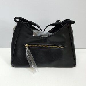 Time & Tru River Shoulder Bag Med Faux Leather Hobo Zipper Pockets Gold Accents